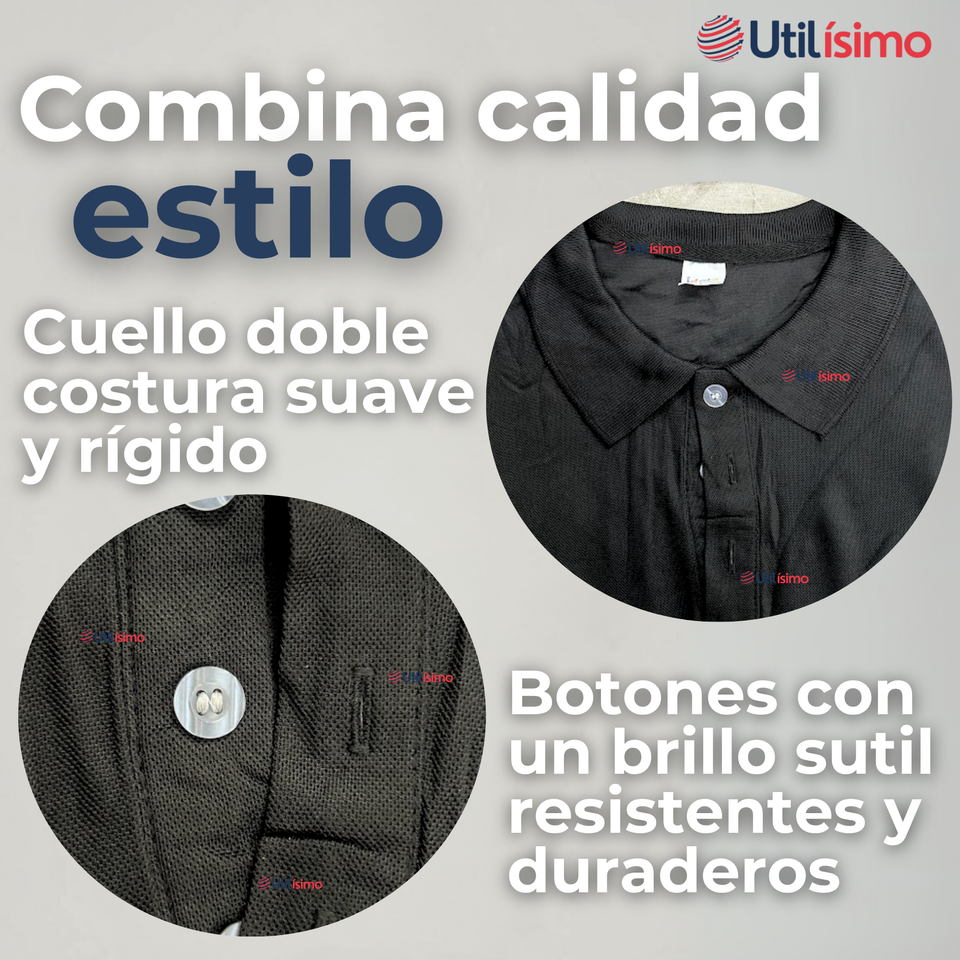 Polera Pique Premium 200g Manga Corta 100% Algodón Textura Suave Chemise Negro Hombre