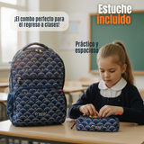 Mochila Escolar Con Estuche 46cm Poliéster Impermeable Niña Juvenil