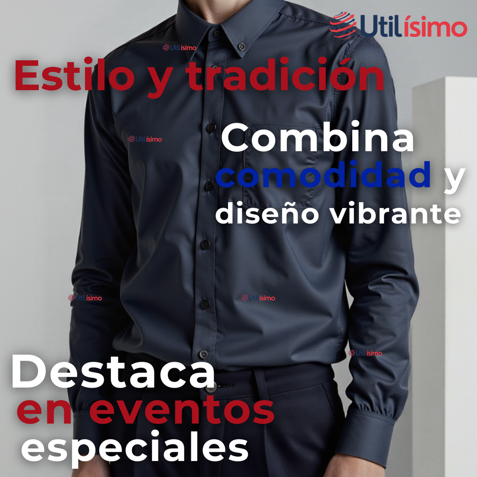 Camisa Casual De Vestir Manga Larga Cuello Americano 100% Algodón Negro