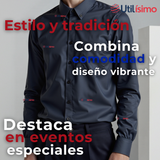 Camisa Casual De Vestir Manga Larga Cuello Americano 100% Algodón Negro