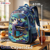 Mochila Escolar + Estuche + Lonchera 40cm Tela Oxford Azul Dinosaurio 3D Niño