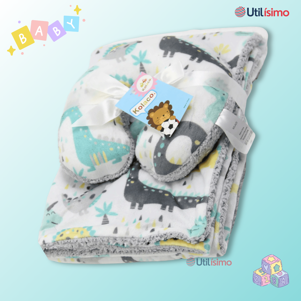 Set Manta Frazada Polar Para Bebé Niño + Cojín Para Cuello