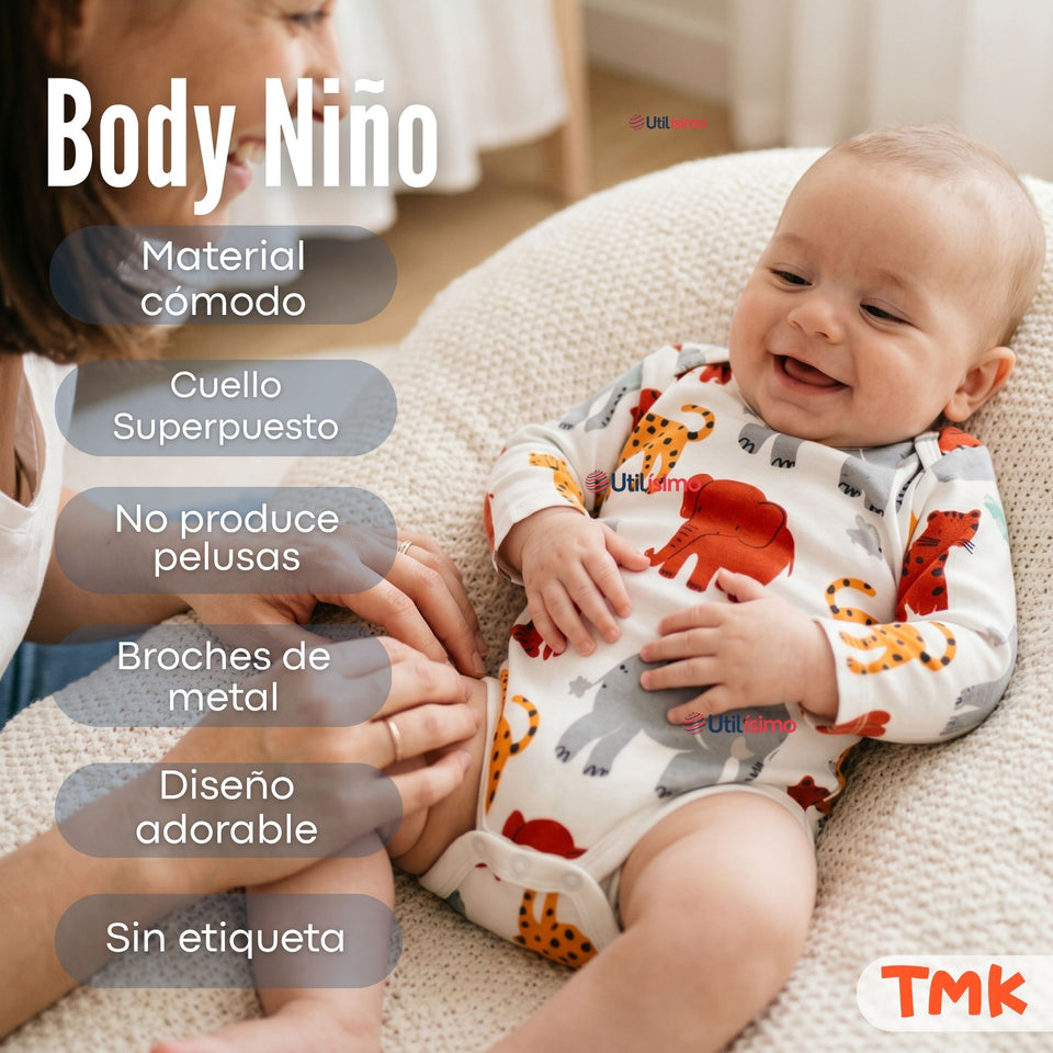 Pack 5 Bodys Manga Larga 100% Algodón Tedmimak Sweet Nature Bebé Niño