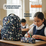 Mochila Escolar Con Estuche 46cm Poliéster Impermeable Niña Juvenil