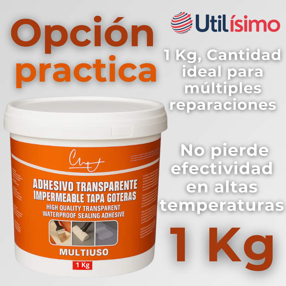 Sellador Adhesivo Transparente Impermeable Tapa Goteras 1Kg No Tóxico