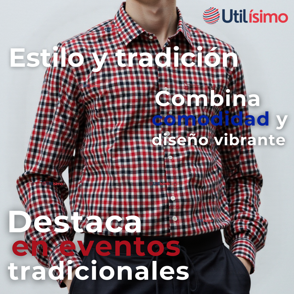 Camisa Huaso Cuadrillé Cuadro Manga Larga 100% Algodón Negro Rojo Casual
