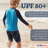 Traje de Baño Manga Larga Pantalón Corto 2 Piezas Corte Split Niño 3 a 9 años Blue Shark