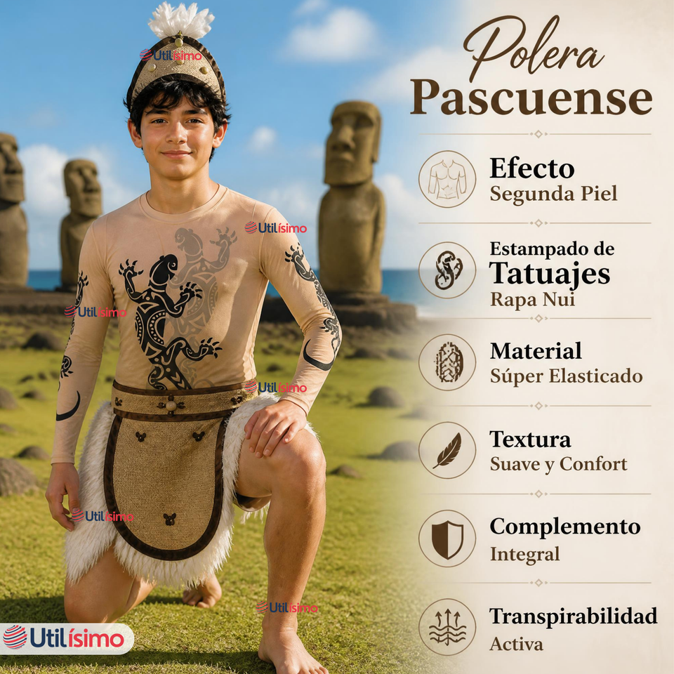 Pack 3 Poleras Efecto Piel Con Tatuajes Juvenil Rapa Nui Fiestas Patrias