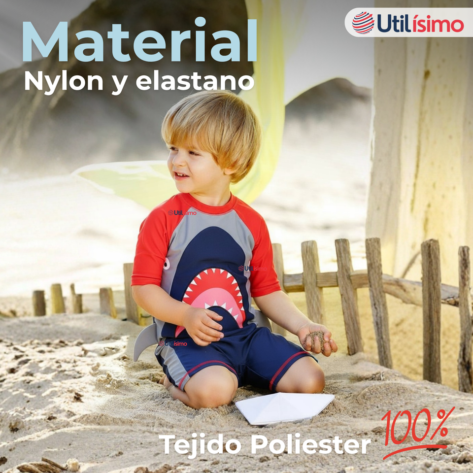 Traje de baño Enterito Con Cremallera  Niño de 2 a 6 años Red Shark