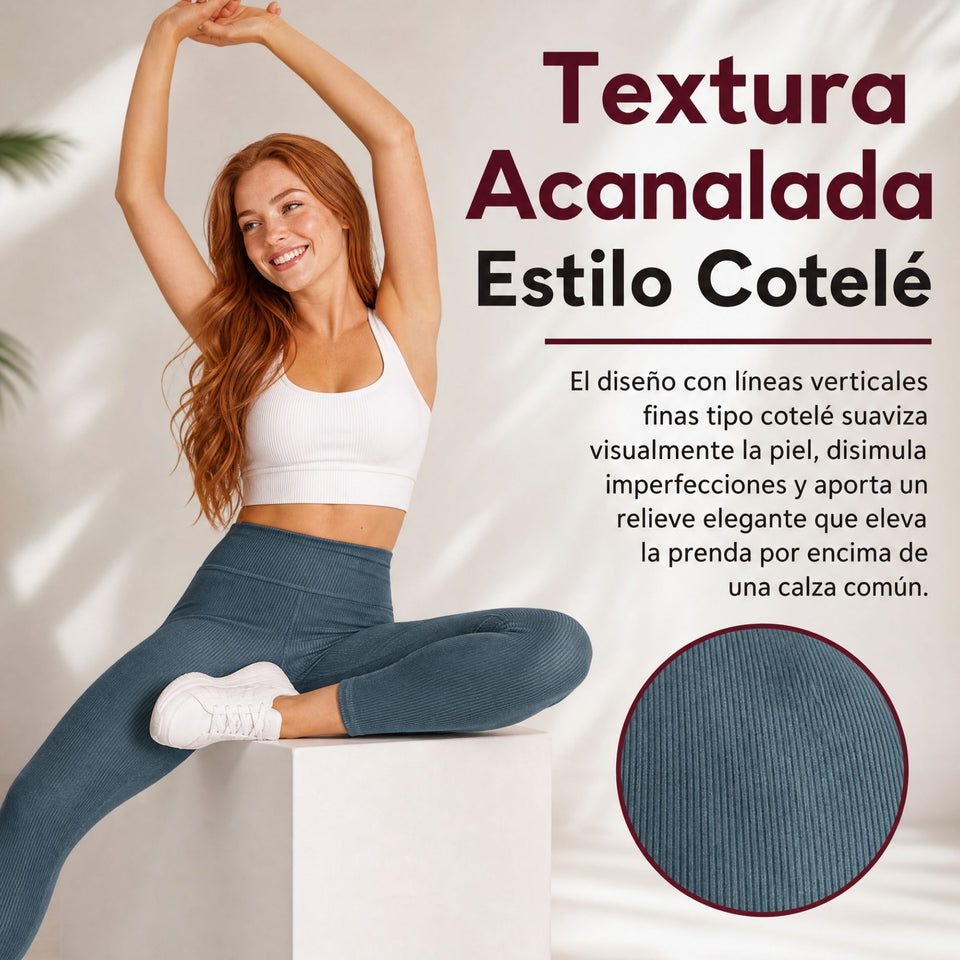 Calza Acanalada Cotelé Polar Con Chiporro Térmica Mujer Elásticada Aquamarine