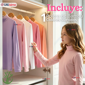 Polera Camiseta Bambú Cuello Beatle Primera Capa Manga Larga Colores Surtido Niña