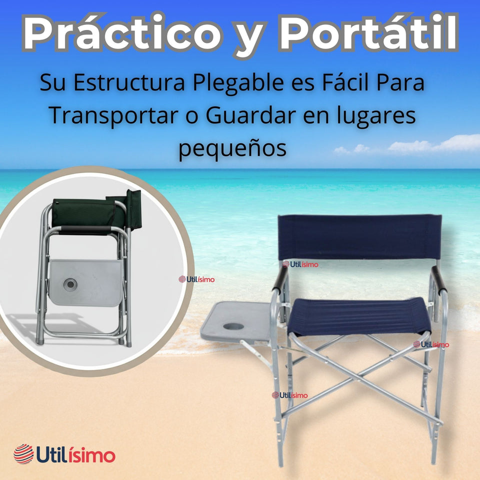 Silla Plegable De Playa Camping con Mesa Lateral Diseño Unicolor
