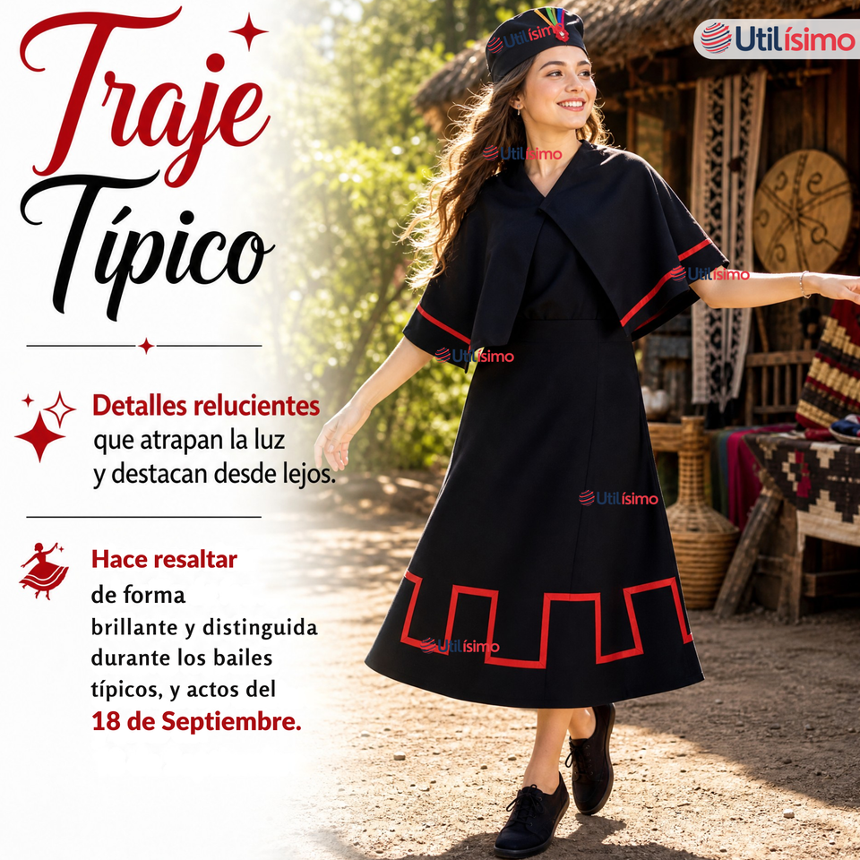 Pack 3 Trajes Típicos Vestidos Mapuche 9 Piezas Mujer Fechas Patrias