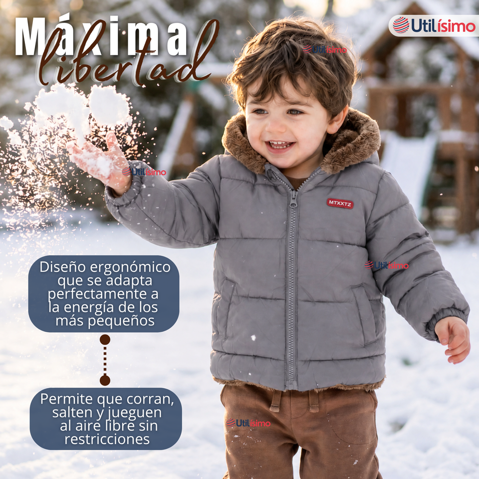 Parka Osito Con Capucha Manga Larga Gris Niño Infantil