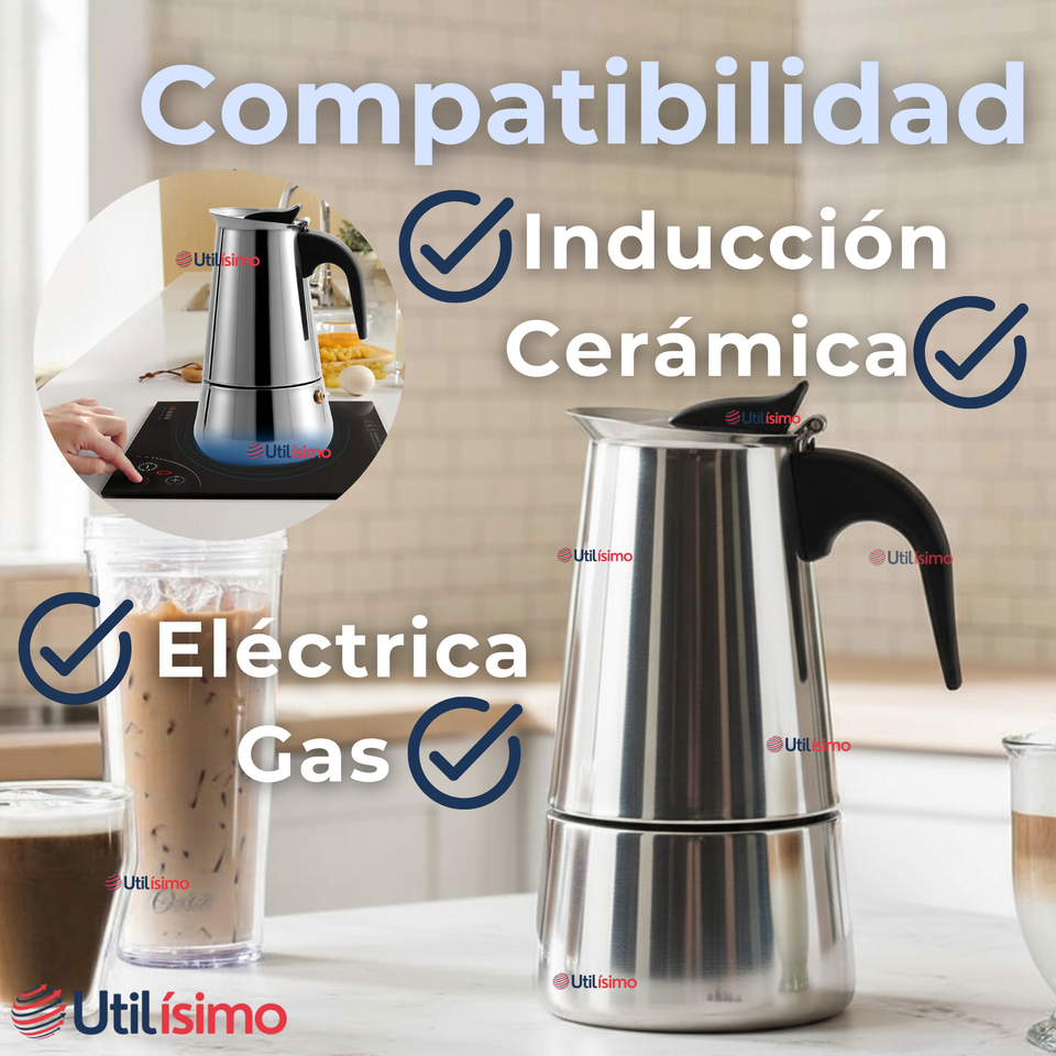 Cafetera Italiana Expresso 500ml 6 Tazas Acero Inoxidable Plateado