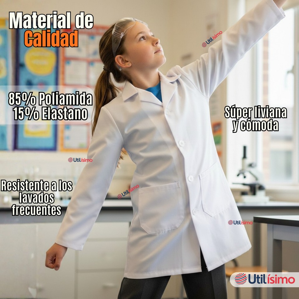 Cotona Delantal Escolar Blanca Niño Niña Unisex Bata