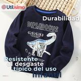 Polera Manga Larga Niño 100% Algodón Dinosaurio Azul Camiseta