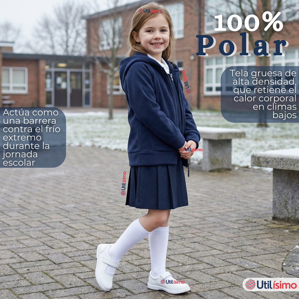 Polerón Escolar Polar Con Capucha Niña Unisex Azul 5 a 12 años