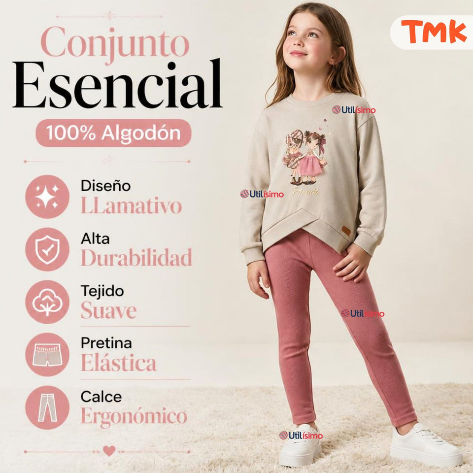 Conjunto 2 Piezas Polerón y Pantalón Buzo 100% Algodón Tedmimak Niña Pretty Adorable