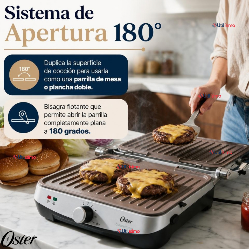 Parrilla y Panini 2 en 1 Oster® Multiuso Eléctrica Revestimiento Bioceramic® CKSTPA4881