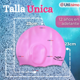 Gorro Natación Baño Con Protector De Orejas Silicona Color Rosado 12 años en adelante
