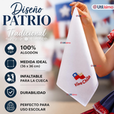 Pañuelo Baile Cueca 36cm Bordado Bandera de Chile Algodón Fiestas Patrias