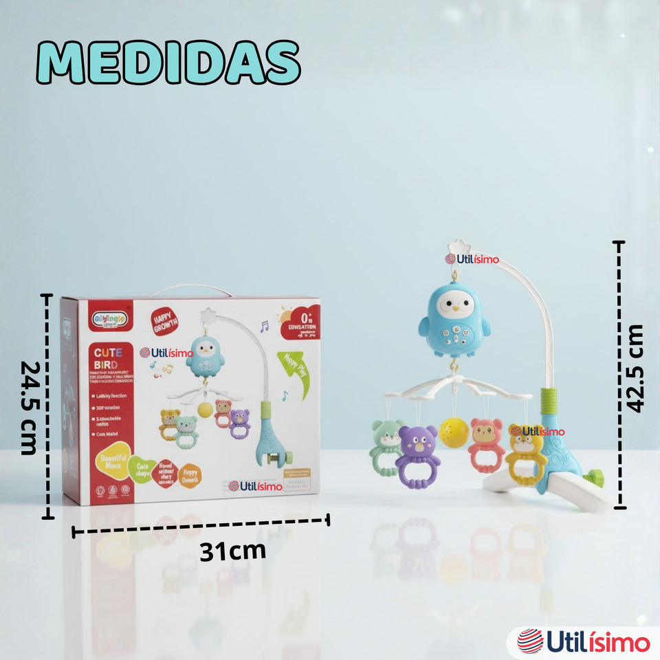 Móvil Sonajero Giratorio Musical Bebé Niño Azul