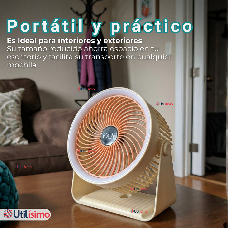 Mini Ventilador De Mesa Beige Silencioso Portátil Recargable USB