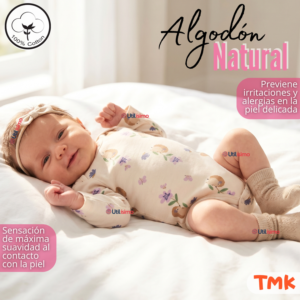 Pack 5 Bodys Manga Larga 100% Algodón Tedmimak Pink Blossom Bebé Niña