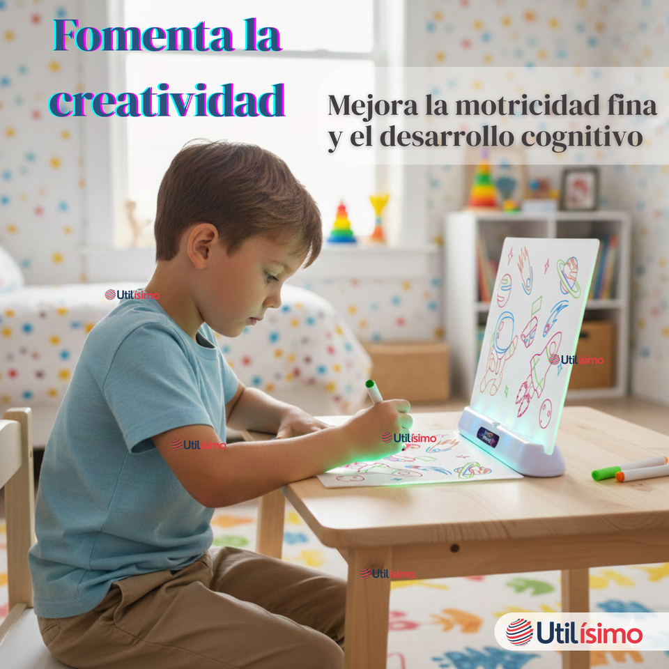 Pizarra Mágica Luz Led 3D Niño o Niña con Plantillas de Dibujos