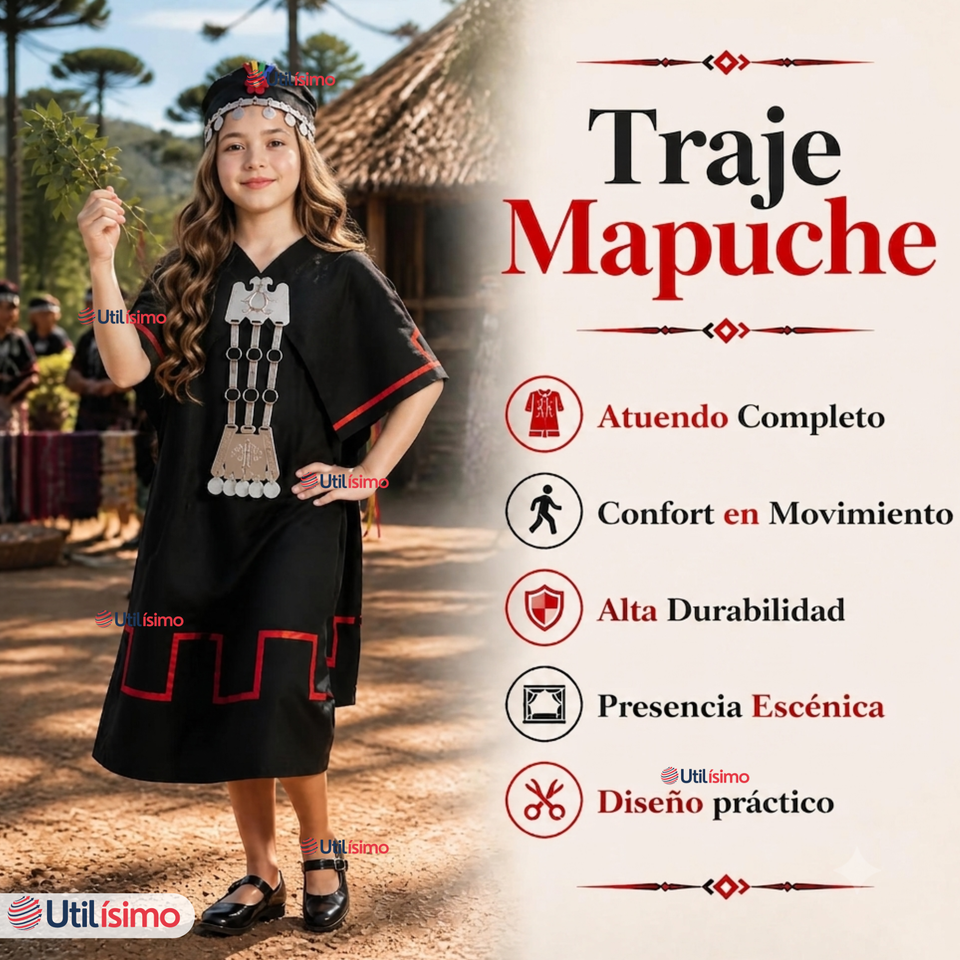 Pack 3 Trajes Típicos Vestido Mapuche Completo 5 Piezas Juvenil Fiestas Patrias