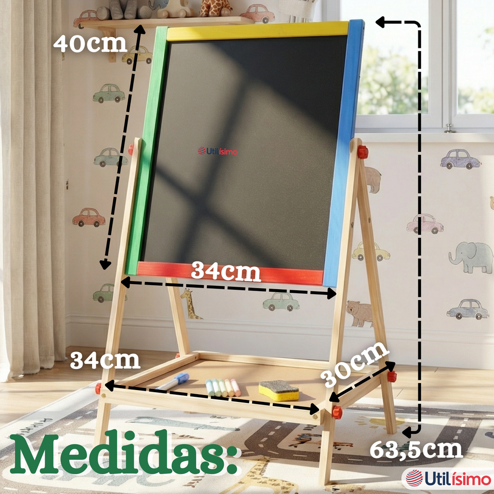 Pizarra Infantil 2 en 1 Tiza Plumon Magnética Estilo Montessori 64cm