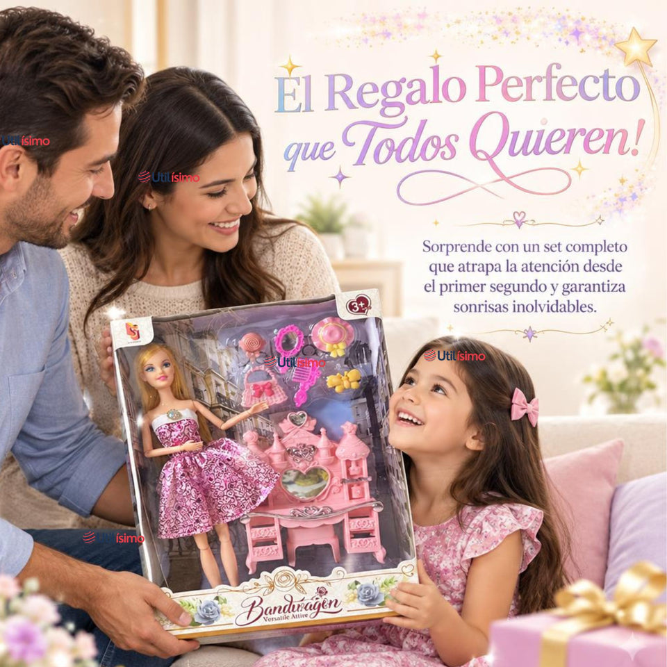 Juguete Muñeca Fashion Articulada Tocador y Accesorios