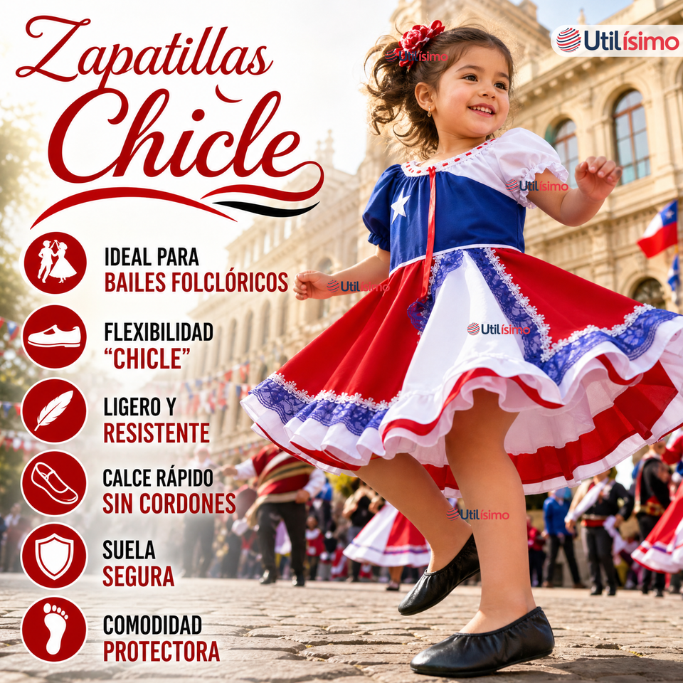 Zapatillas Chicle Negras Niña Bailes Danza Fiestas Patrias Talla 24-29