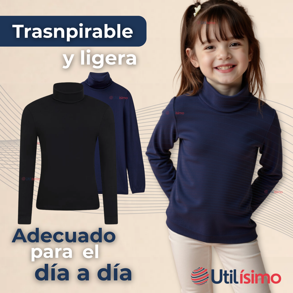 Pack 3 Primera Capa Escolar Bambú Invierno Camiseta Niña Cuello Beatle Polera