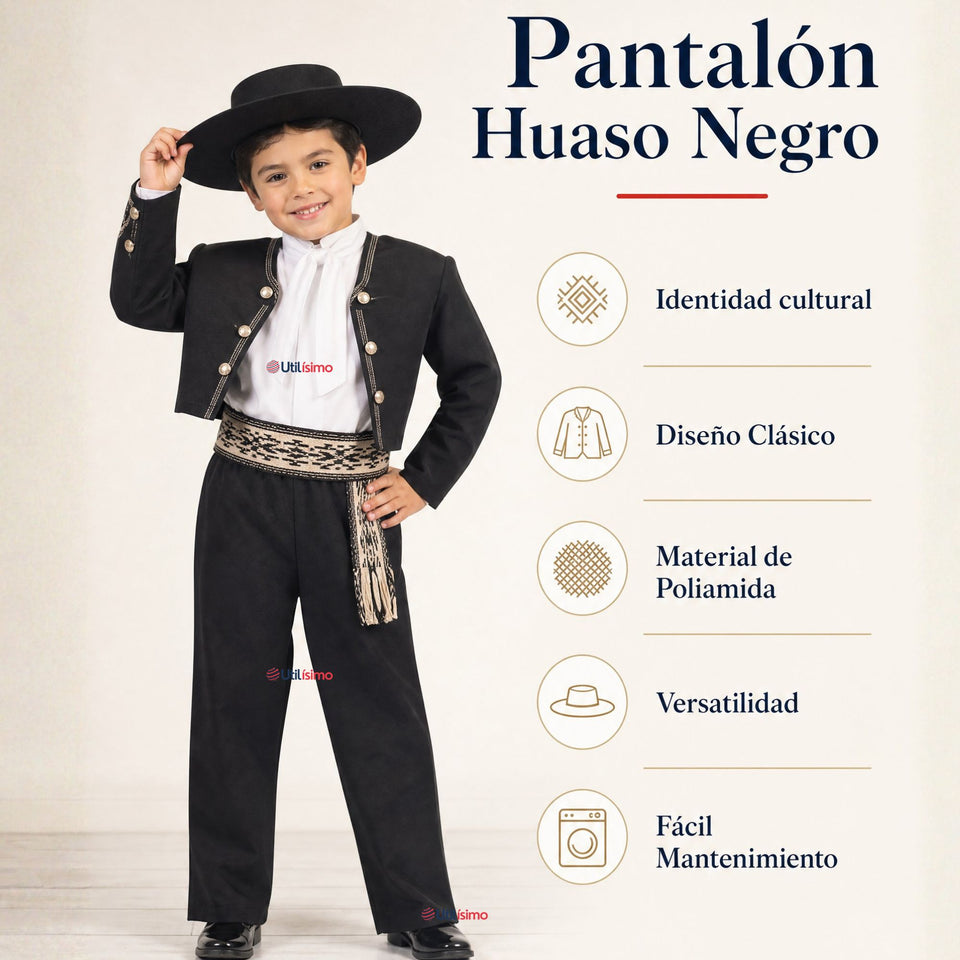 Pantalón Huaso Negro Niño Vestuario Típico Fiestas Patrias