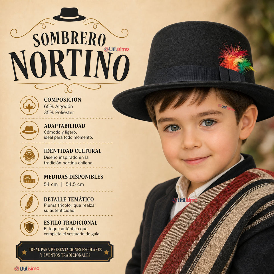 Sombrero Nortino Con Plumas Niño Traje Típico Fiestas Patrias