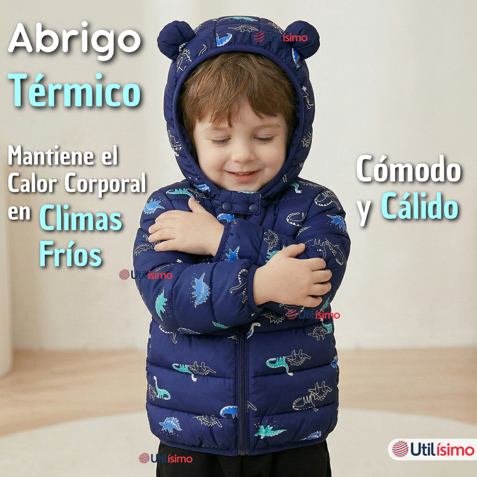 Parka Con Capucha Térmica Poliester Niño Dinosaurio
