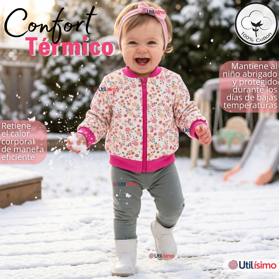 Conjunto 2 Piezas Buzo Pantalón Y Polerón De Algodón Rosado Flores Bebé Niña