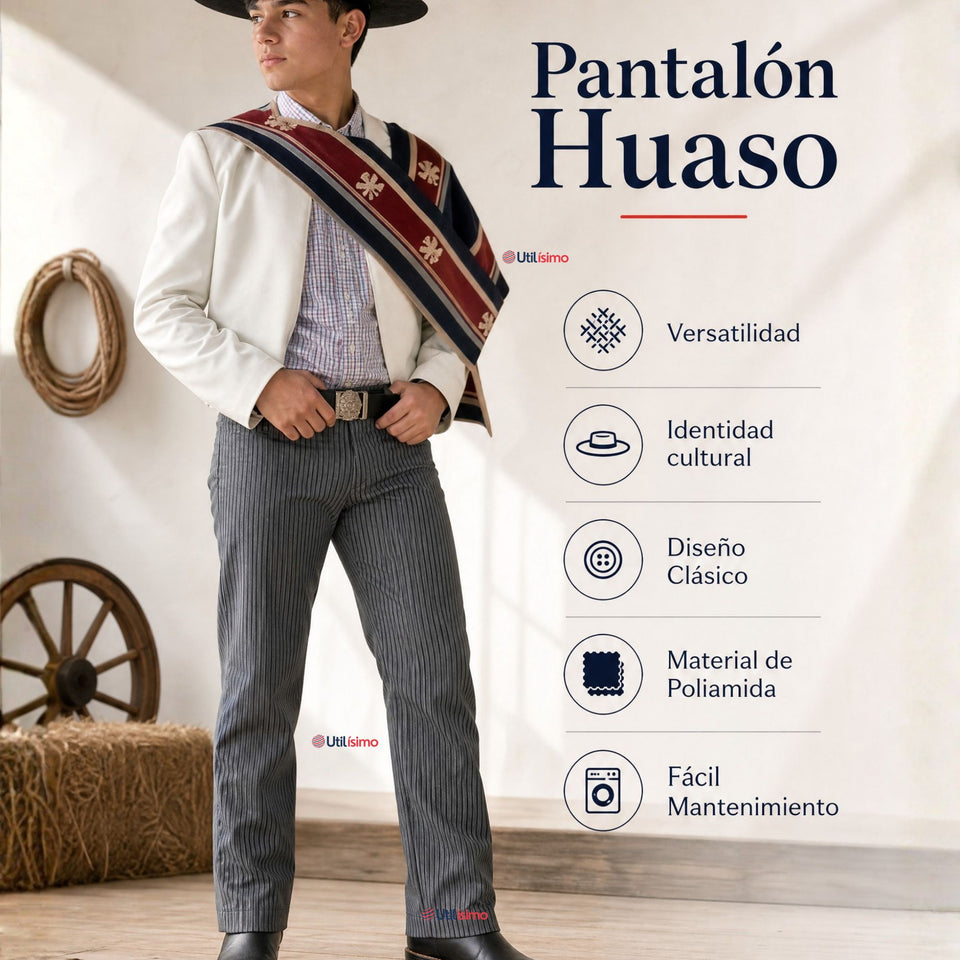 Pantalón Huaso Gris Diseño Líneas Juvenil Vestuario Típico Fiestas Patrias