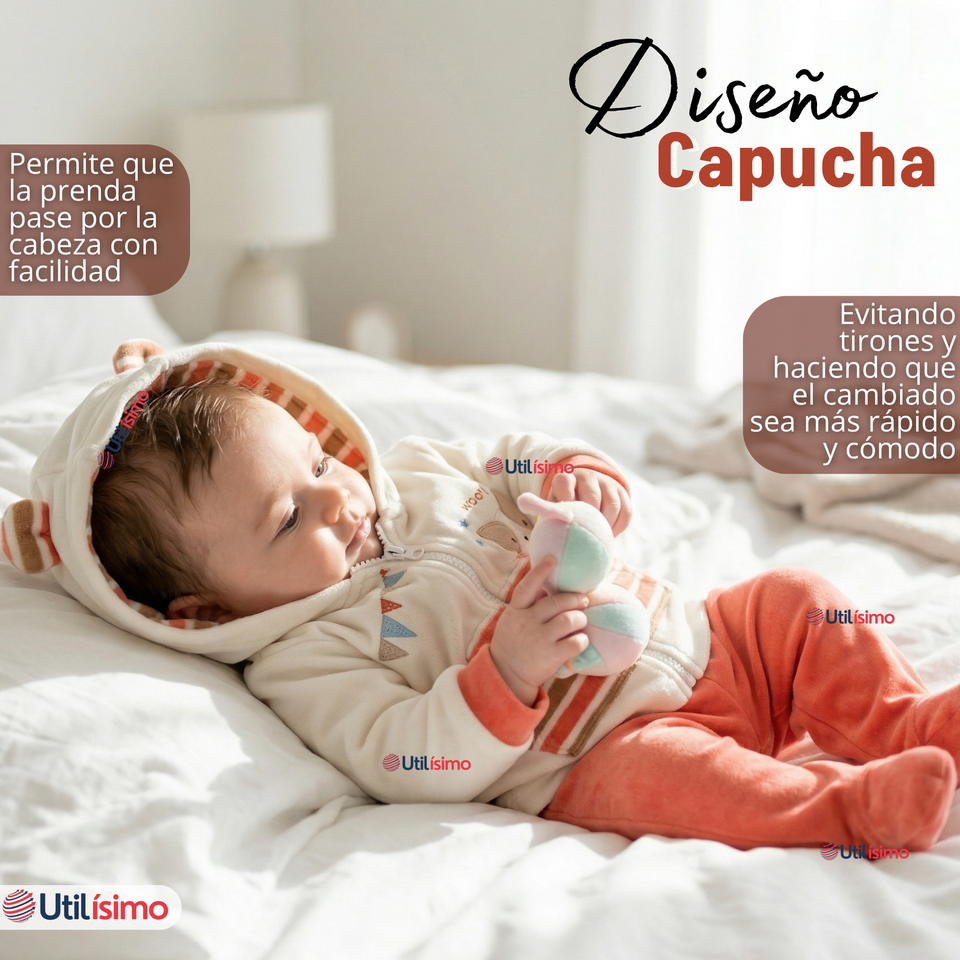 Conjunto 2 Piezas Buzo Pantalón Y Polerón Con Capucha Tela Plush Bebé Niño