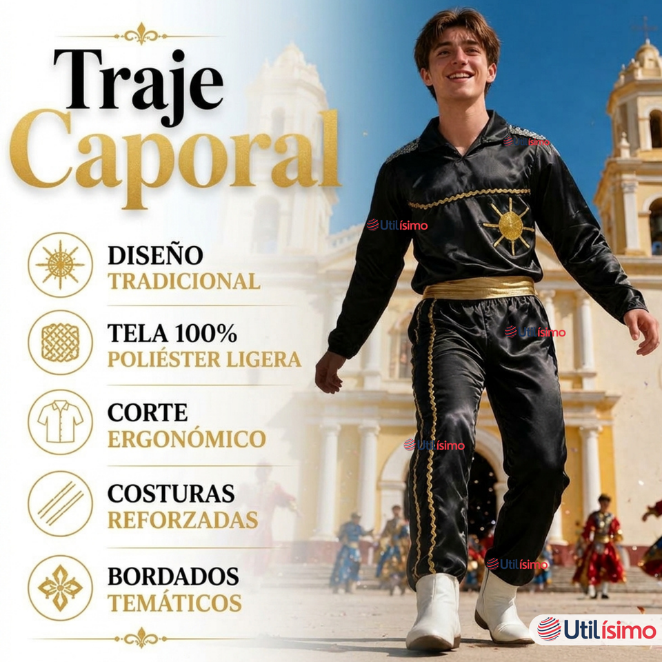 Traje Caporal Típico 2 Piezas Negro Hombre Fiestas Patrias