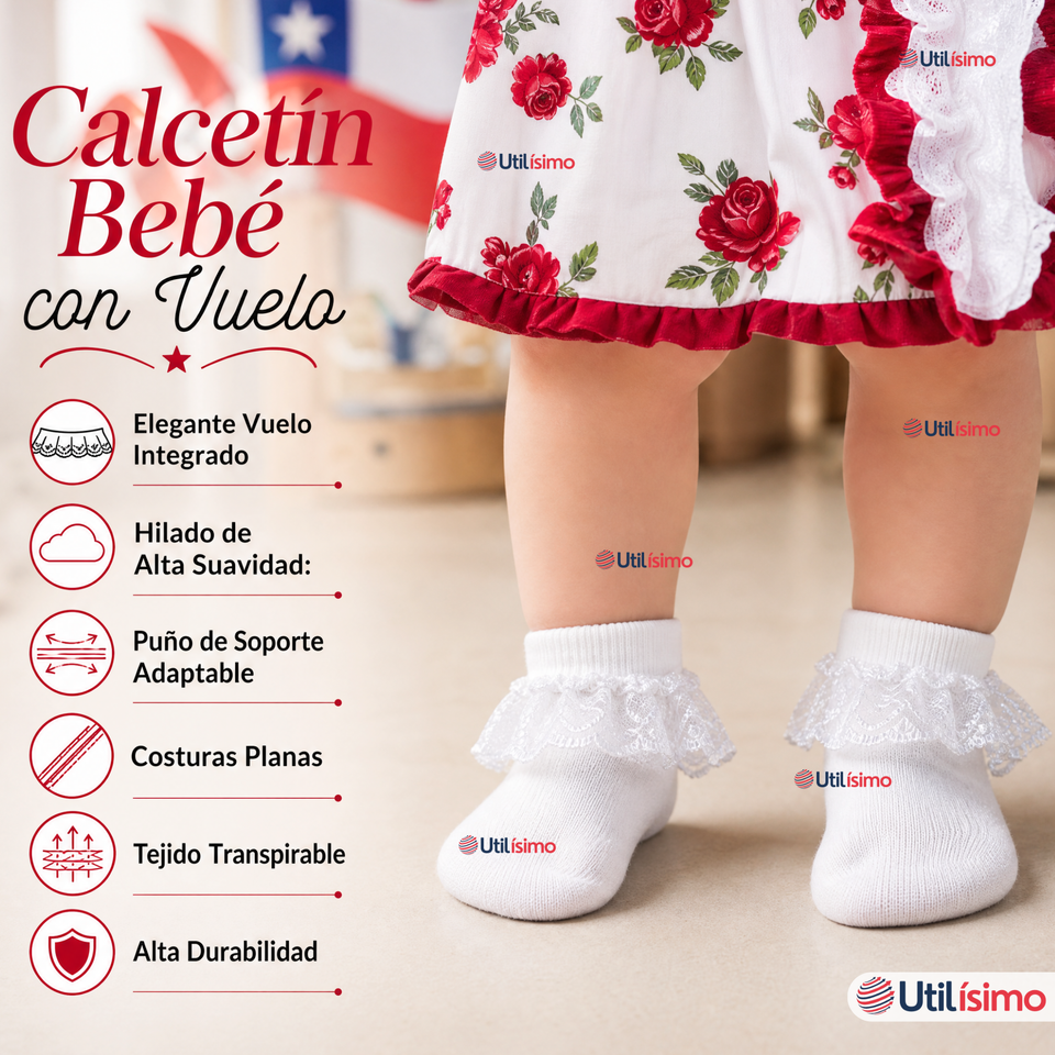 1 Par Calcetines Encaje Vuelos Bebé Algodón Fiestas Patrias Infantil