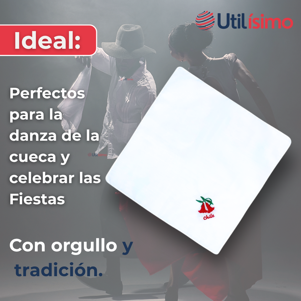 Pack 3 Pañuelos Baile Cueca 36 CM Bordado COPIHUE Fiestas Patrias