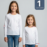 Camiseta Algodón Manga Larga Polera Primera Capa Blanco Niña
