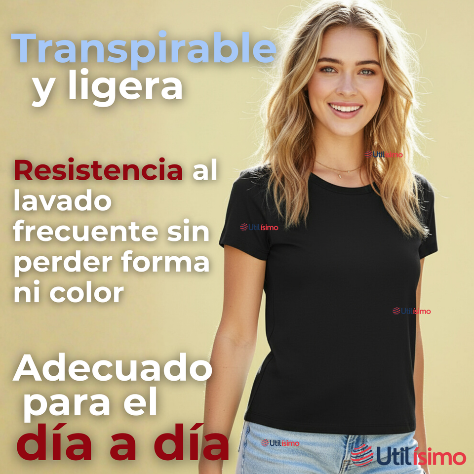 Polera Camiseta 100% Algodón Premium Manga Corta Básico Negro Mujer