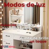 Tocador De Lujo Espejo Con Luz Integrada 4 Cajones MDF Blanco 137x80x48cm