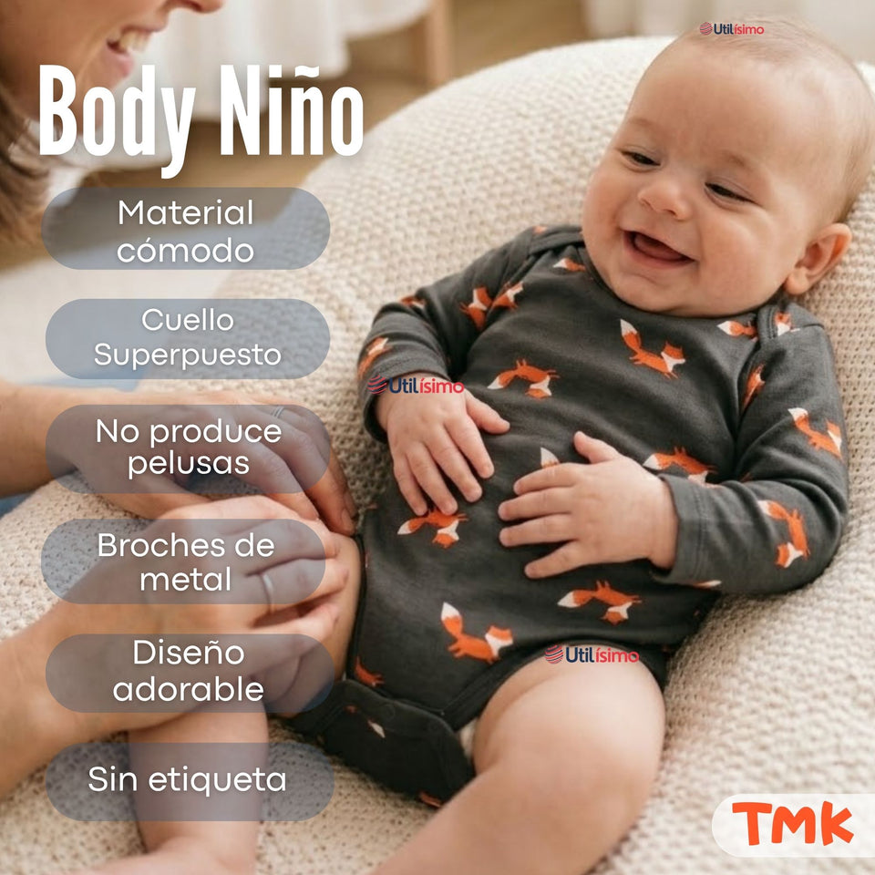 Pack 5 Bodys Manga Larga 100% Algodón Bebé Niño Tedmimak Sweet Nature