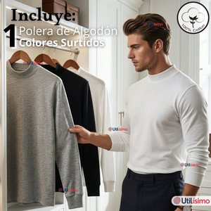 Camiseta Polera Algodón Primera Capa Cuello Beatle Manga Larga Colores Surtidos Hombre