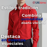 Camisa Casual De Vestir Manga Larga Cuello Americano 100% Algodón Rojo